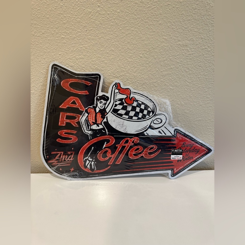 Cars and Coffee Metal Sign Car Show Race Vintage Style Wall Decor